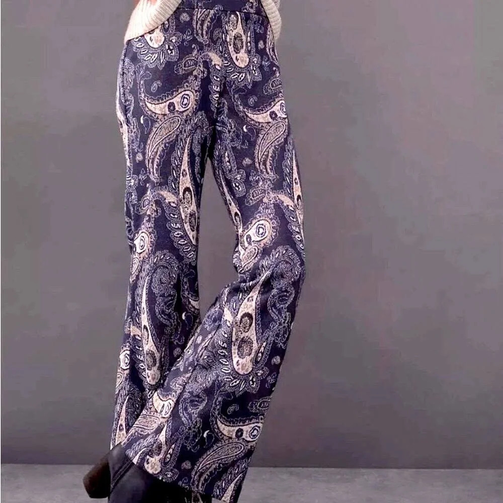 Maeve Anthropologie "Maria" Metallic Paisley Wide Leg Boho Pants Size 6